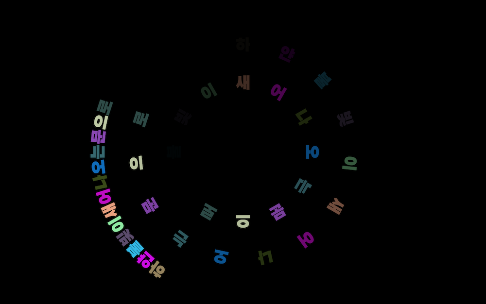 「하기장기하 시계」, 웹 애플리케이션, 2025년. “하… 기… 장… 기… 하… 기… 장… 기…”
